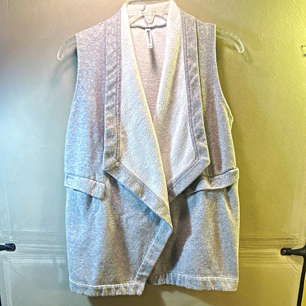 Fabletics Women's Gray Fleece Vest XS Sleeveless Open Front Long Solid